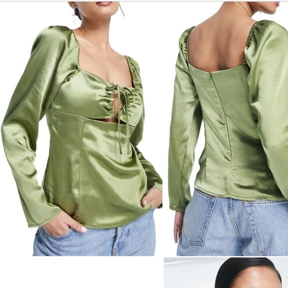 Topshop Tops - NWT Keyhole Green Olive Khaki Satin Top.